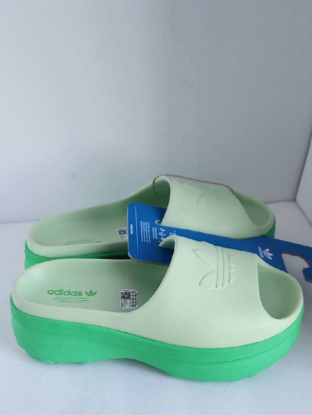 adidas Women's Pale Mint Slide Clogs with Green Platform Sole